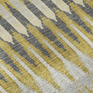 HomeRoots 10' X 14' Southwestern Washable Area Rug in Gold, Gray & Beige - UV Protected for Active Homes 668241