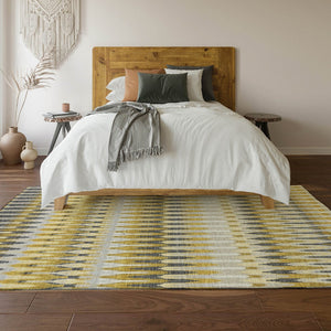 HomeRoots 10' X 14' Southwestern Washable Area Rug in Gold, Gray & Beige - UV Protected for Active Homes 668241