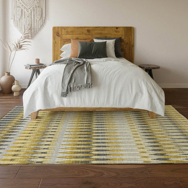 HomeRoots 10' X 14' Southwestern Washable Area Rug in Gold, Gray & Beige - UV Protected for Active Homes 668241