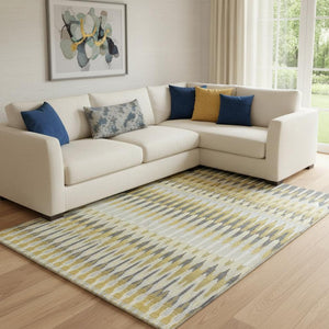 HomeRoots 10' X 14' Southwestern Washable Area Rug in Gold, Gray & Beige - UV Protected for Active Homes 668241