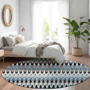 HomeRoots 8' Southwestern Washable Round Rug in Gray, Blue & Black – UV Protected, Stain Resistant, Durable Design 668244