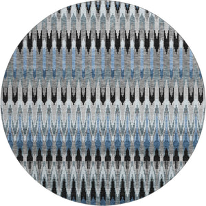 HomeRoots 8' Southwestern Washable Round Rug in Gray, Blue & Black – UV Protected, Stain Resistant, Durable Design 668244