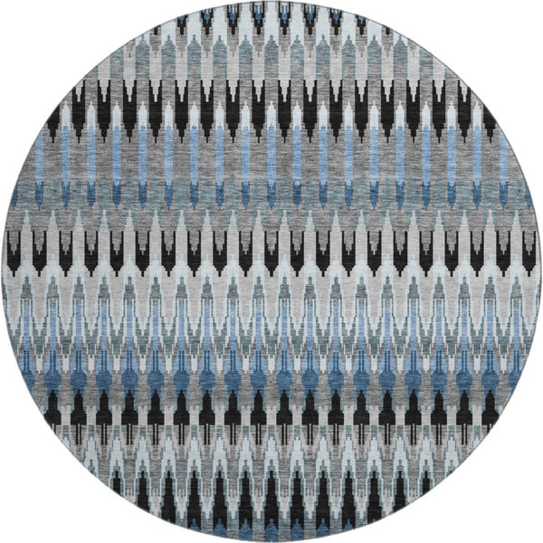 HomeRoots 8' Southwestern Washable Round Rug in Gray, Blue & Black – UV Protected, Stain Resistant, Durable Design 668244