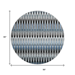 HomeRoots 8' Southwestern Washable Round Rug in Gray, Blue & Black – UV Protected, Stain Resistant, Durable Design 668244