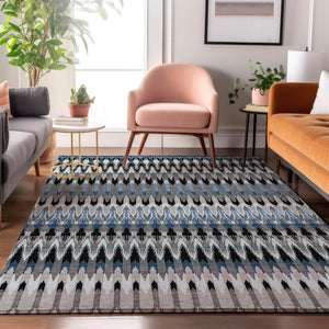 HomeRoots 8' X 10' Southwestern Area Rug in Gray, Blue & Black - Washable, UV Protected, Stain Resistant Design 668245