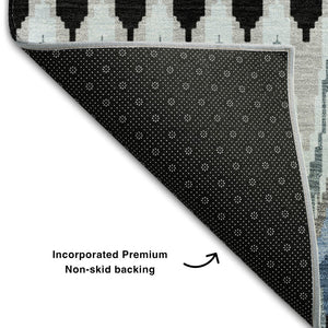 HomeRoots 8' X 10' Southwestern Area Rug in Gray, Blue & Black - Washable, UV Protected, Stain Resistant Design 668245