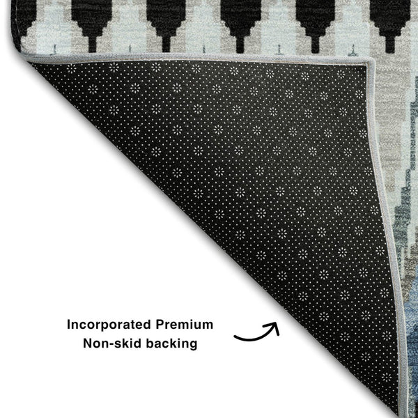 HomeRoots 8' X 10' Southwestern Area Rug in Gray, Blue & Black - Washable, UV Protected, Stain Resistant Design 668245