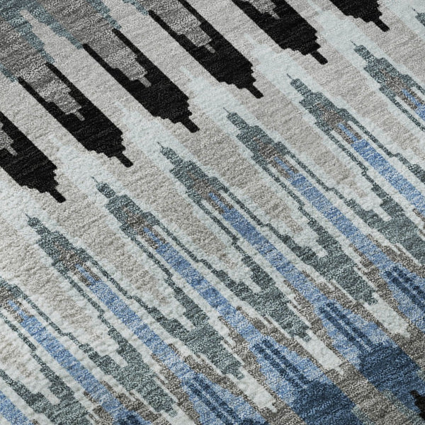 HomeRoots 8' X 10' Southwestern Area Rug in Gray, Blue & Black - Washable, UV Protected, Stain Resistant Design 668245