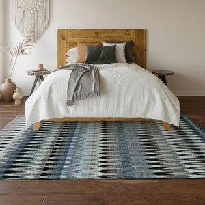 HomeRoots 8' X 10' Southwestern Area Rug in Gray, Blue & Black - Washable, UV Protected, Stain Resistant Design 668245