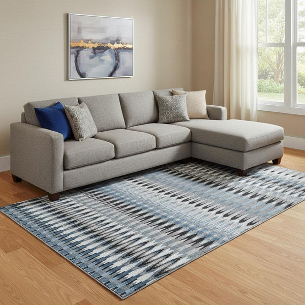 HomeRoots 8' X 10' Southwestern Area Rug in Gray, Blue & Black - Washable, UV Protected, Stain Resistant Design 668245