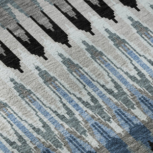 HomeRoots 9' Gray Blue and Black Southwestern Washable Area Rug - Durable, UV-Protected, Stain-Resistant Design 668246