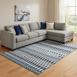 HomeRoots 9' Gray Blue and Black Southwestern Washable Area Rug - Durable, UV-Protected, Stain-Resistant Design 668246