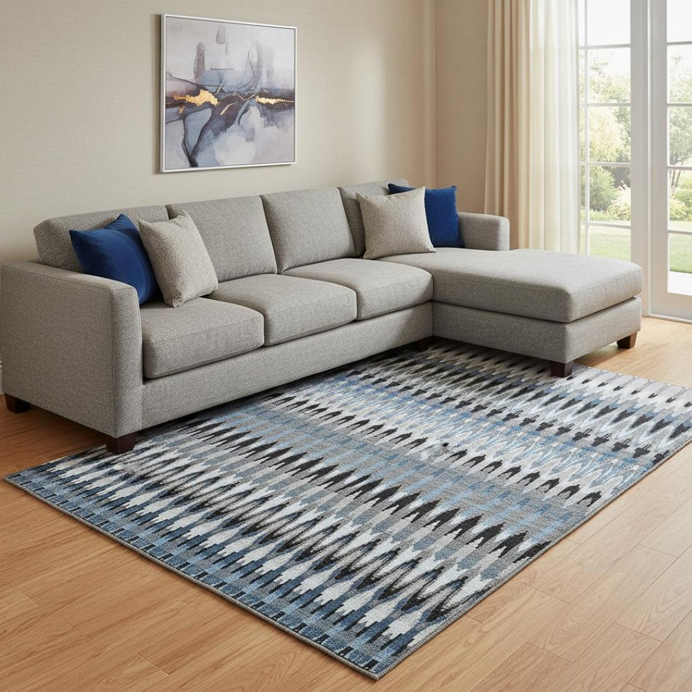 HomeRoots 10' Southwestern Gray Blue & Black Washable Area Rug with UV Protection for High-Traffic Spaces 668247