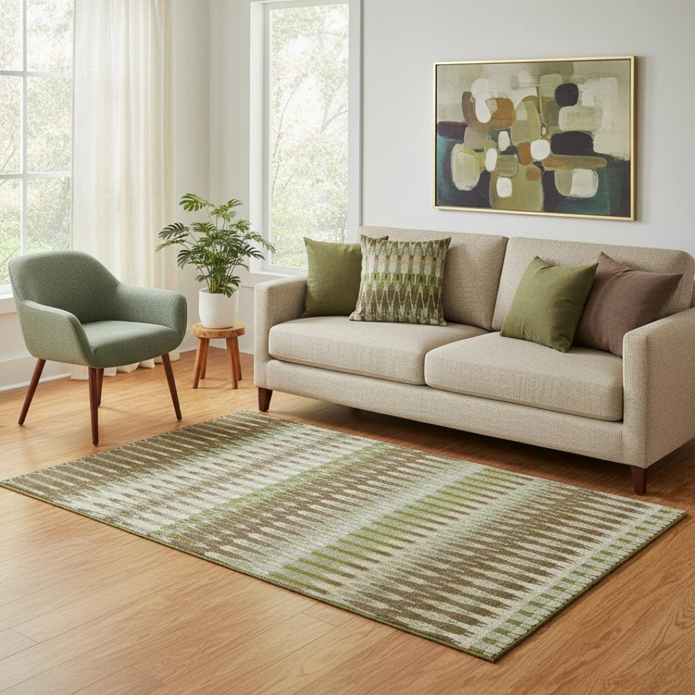 HomeRoots 5' X 8' Southwestern Area Rug in Green, Brown & Silver - Washable, UV-Protected, Stain-Resistant Design 668249