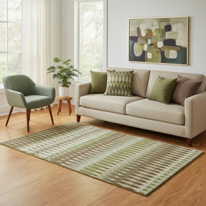 HomeRoots 5' X 8' Southwestern Area Rug in Green, Brown & Silver - Washable, UV-Protected, Stain-Resistant Design 668249