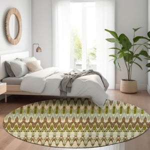 HomeRoots 8' Southwestern Washable Round Rug in Earthy Green, Brown & Silver - UV Protection for Durability 668250