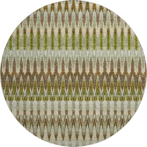 HomeRoots 8' Southwestern Washable Round Rug in Earthy Green, Brown & Silver - UV Protection for Durability 668250