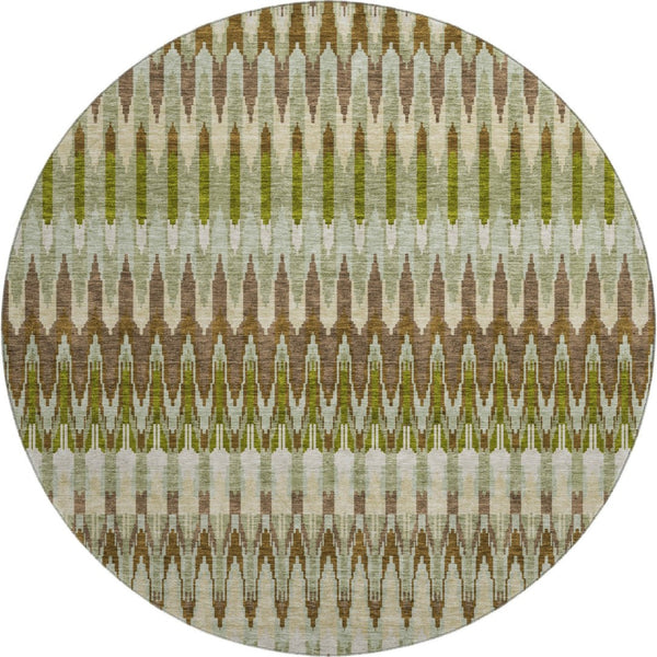 HomeRoots 8' Southwestern Washable Round Rug in Earthy Green, Brown & Silver - UV Protection for Durability 668250