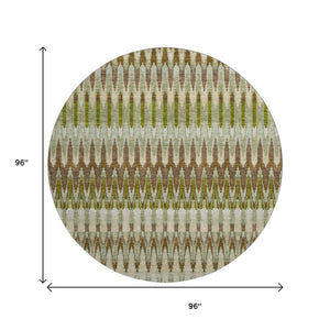 HomeRoots 8' Southwestern Washable Round Rug in Earthy Green, Brown & Silver - UV Protection for Durability 668250