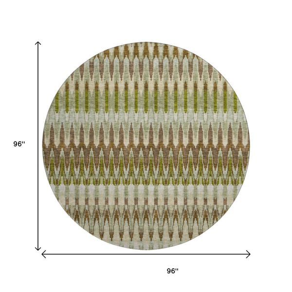 HomeRoots 8' Southwestern Washable Round Rug in Earthy Green, Brown & Silver - UV Protection for Durability 668250