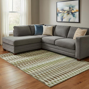 HomeRoots 8' X 10' Southwestern Washable Area Rug - Earthy Green, Brown & Silver, UV Protected & Durable Design 668251