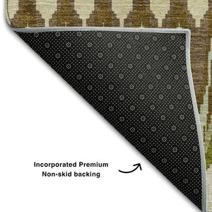 HomeRoots 8' X 10' Southwestern Washable Area Rug - Earthy Green, Brown & Silver, UV Protected & Durable Design 668251