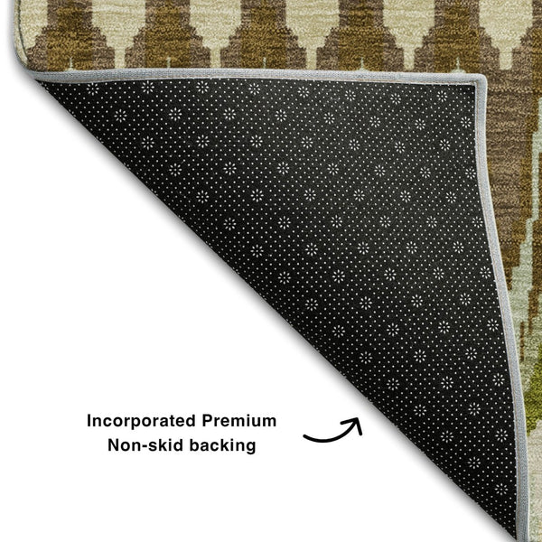 HomeRoots 8' X 10' Southwestern Washable Area Rug - Earthy Green, Brown & Silver, UV Protected & Durable Design 668251