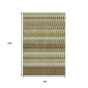 HomeRoots 8' X 10' Southwestern Washable Area Rug - Earthy Green, Brown & Silver, UV Protected & Durable Design 668251