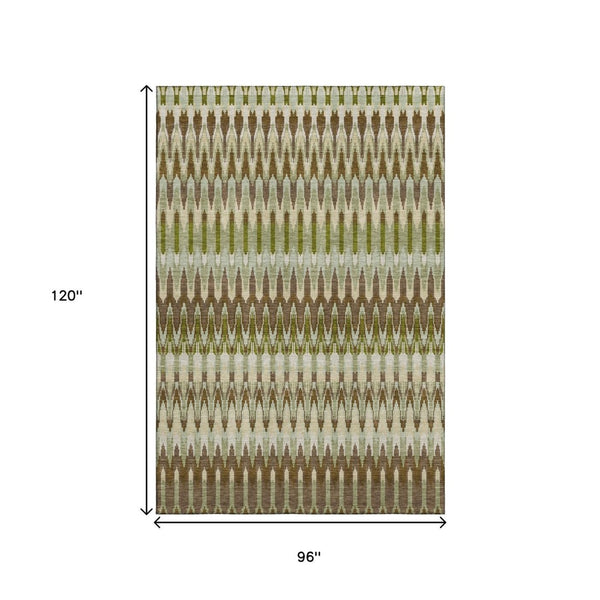 HomeRoots 8' X 10' Southwestern Washable Area Rug - Earthy Green, Brown & Silver, UV Protected & Durable Design 668251