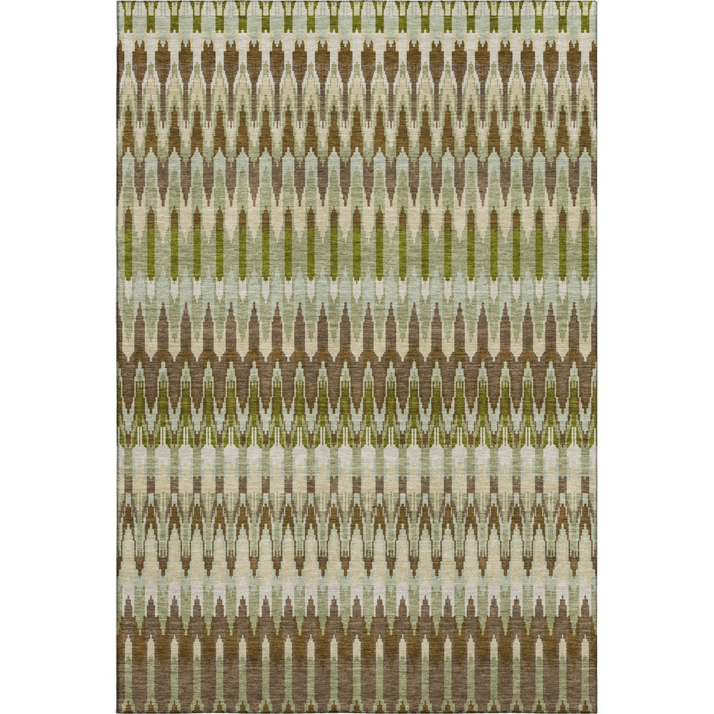 HomeRoots 9' X 12' Southwestern Area Rug in Green, Brown & Silver – Washable, UV-Protected, and Stylish! 668252