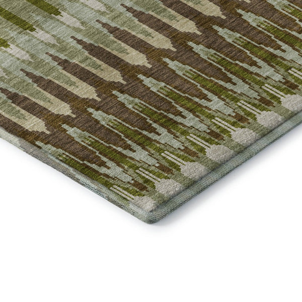 HomeRoots 9' X 12' Southwestern Area Rug in Green, Brown & Silver – Washable, UV-Protected, and Stylish! 668252
