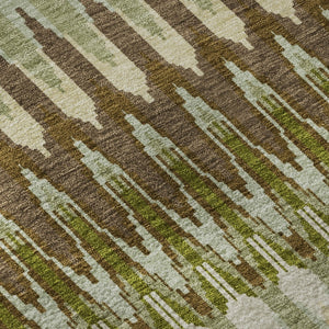 HomeRoots 9' X 12' Southwestern Area Rug in Green, Brown & Silver – Washable, UV-Protected, and Stylish! 668252