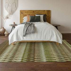 HomeRoots 9' X 12' Southwestern Area Rug in Green, Brown & Silver – Washable, UV-Protected, and Stylish! 668252