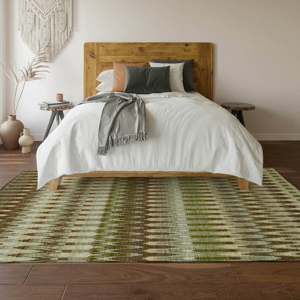 HomeRoots 9' X 12' Southwestern Area Rug in Green, Brown & Silver – Washable, UV-Protected, and Stylish! 668252