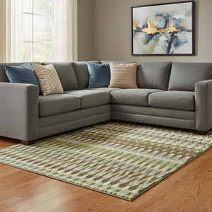 HomeRoots 9' X 12' Southwestern Area Rug in Green, Brown & Silver – Washable, UV-Protected, and Stylish! 668252