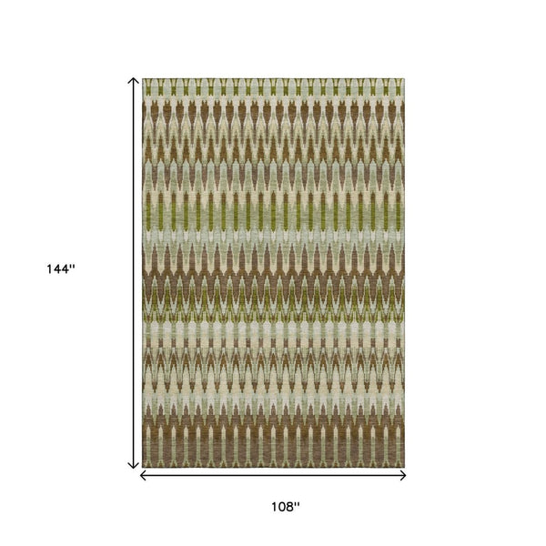 HomeRoots 9' X 12' Southwestern Area Rug in Green, Brown & Silver – Washable, UV-Protected, and Stylish! 668252