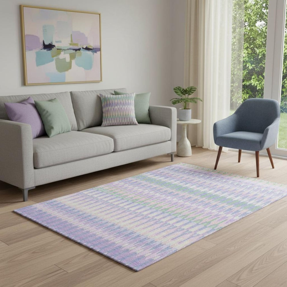 HomeRoots 5' X 8' Southwestern Washable Area Rug in Lavender Pink & Green - UV Protected & Stain Resistant! 668255