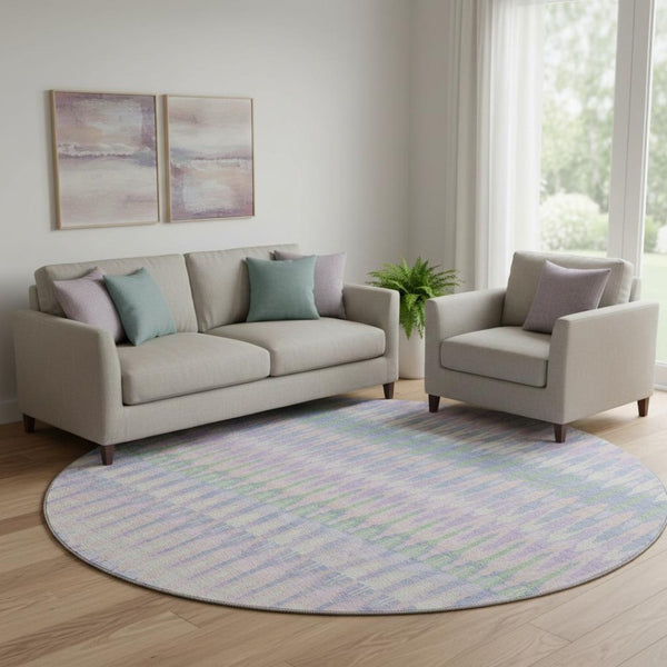 HomeRoots 8' Southwestern Washable Round Rug in Lavender, Pink & Green – Durable, UV Protected & Stylish! 668256