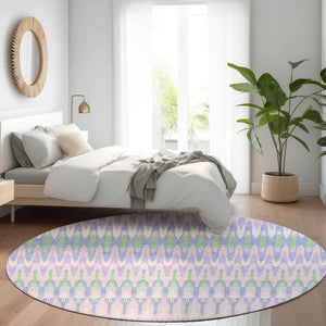 HomeRoots 8' Southwestern Washable Round Rug in Lavender, Pink & Green – Durable, UV Protected & Stylish! 668256