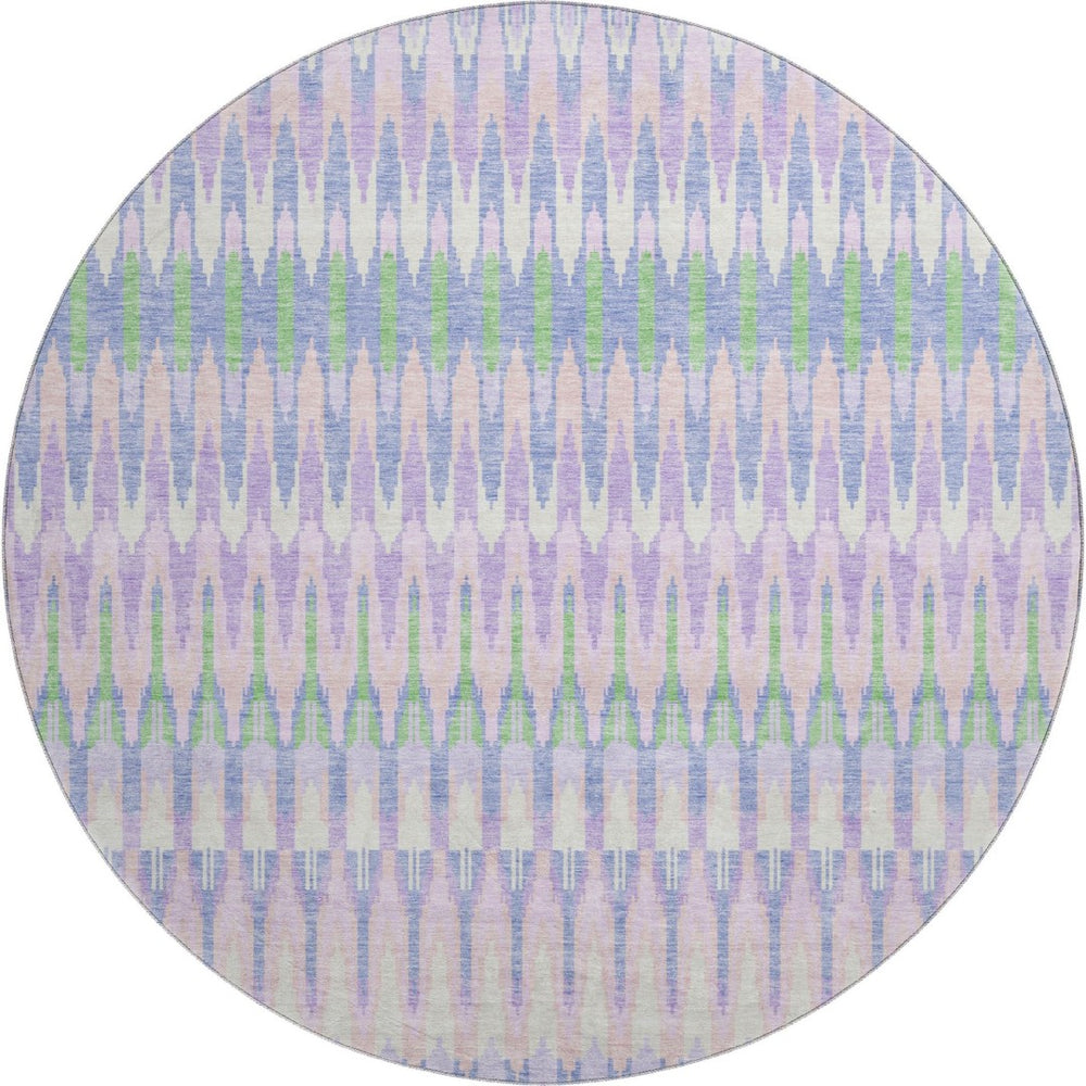HomeRoots 8' Southwestern Washable Round Rug in Lavender, Pink & Green – Durable, UV Protected & Stylish! 668256