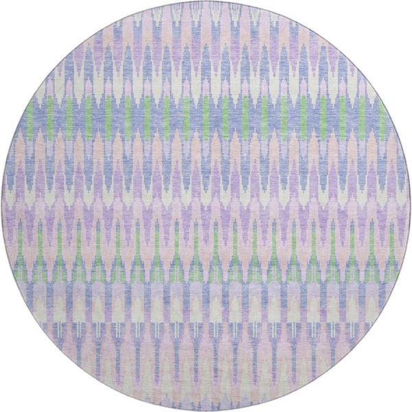 HomeRoots 8' Southwestern Washable Round Rug in Lavender, Pink & Green – Durable, UV Protected & Stylish! 668256