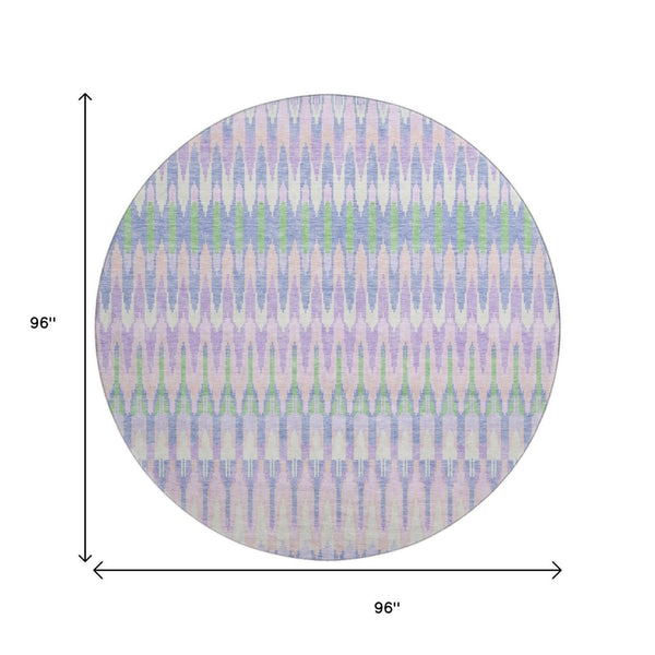 HomeRoots 8' Southwestern Washable Round Rug in Lavender, Pink & Green – Durable, UV Protected & Stylish! 668256