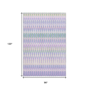 HomeRoots 8' X 10' Southwestern Washable Area Rug in Lavender Pink & Green with UV Protection for Durability 668257