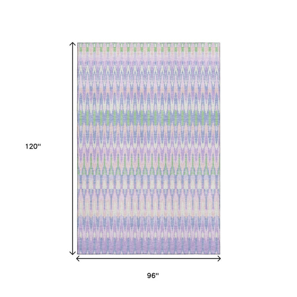 HomeRoots 8' X 10' Southwestern Washable Area Rug in Lavender Pink & Green with UV Protection for Durability 668257