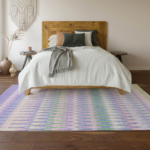 HomeRoots 8' X 10' Southwestern Washable Area Rug in Lavender Pink & Green with UV Protection for Durability 668257