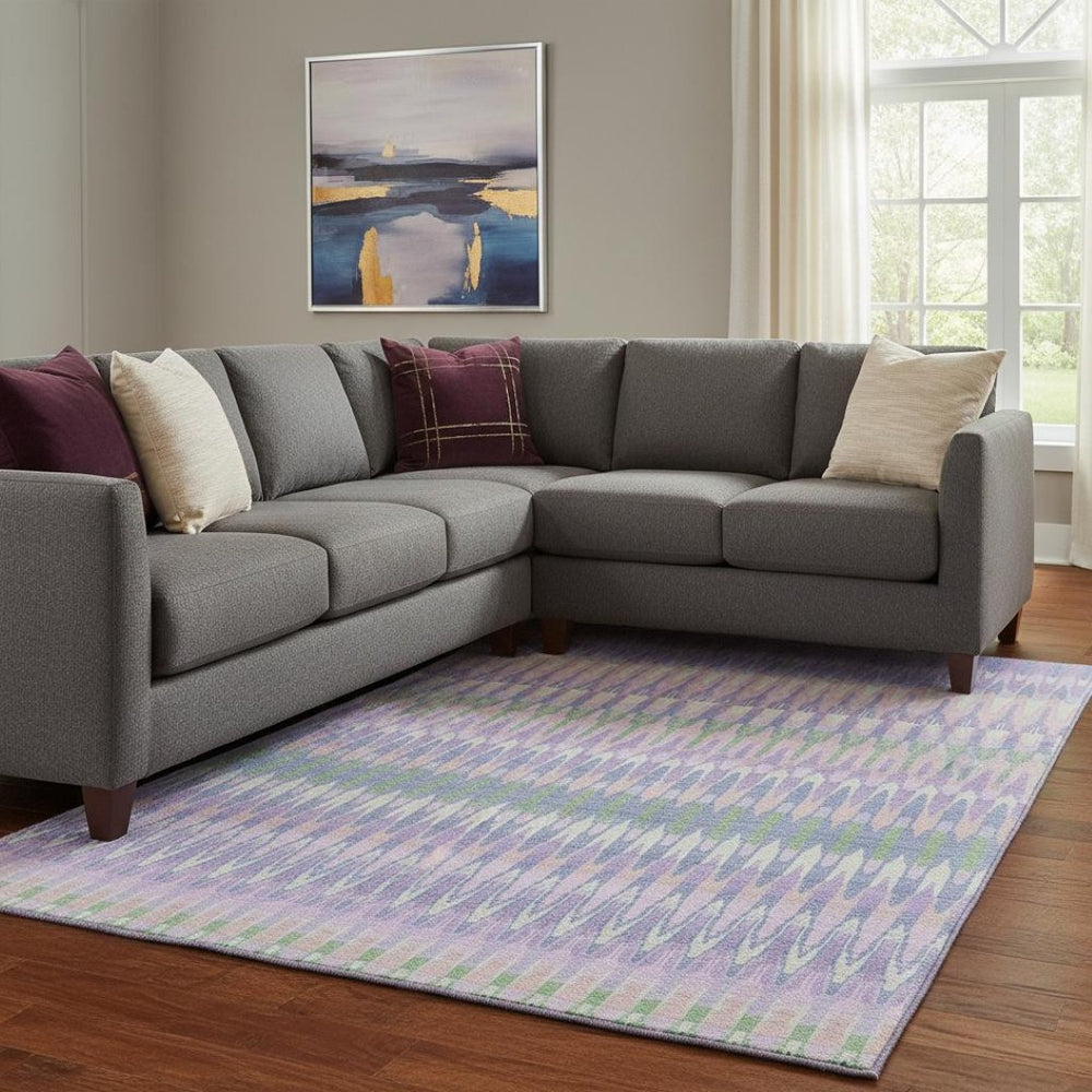HomeRoots 8' X 10' Southwestern Washable Area Rug in Lavender Pink & Green with UV Protection for Durability 668257