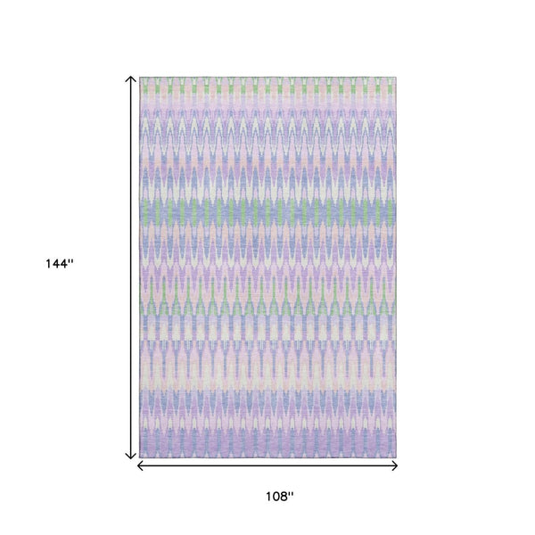 HomeRoots 9' X 12' Southwestern Area Rug in Lavender Pink & Green - Washable, UV Protected, Stain Resistant 668258
