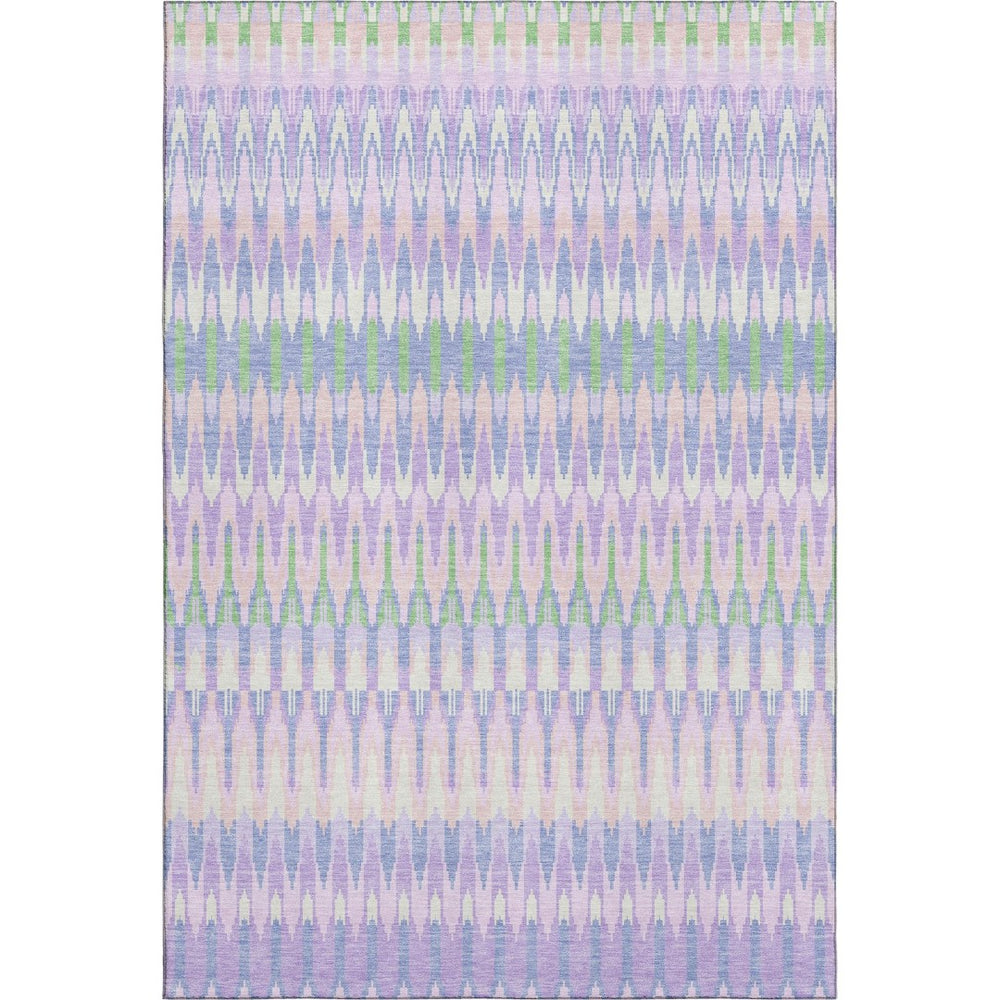 HomeRoots 9' X 12' Southwestern Area Rug in Lavender Pink & Green - Washable, UV Protected, Stain Resistant 668258