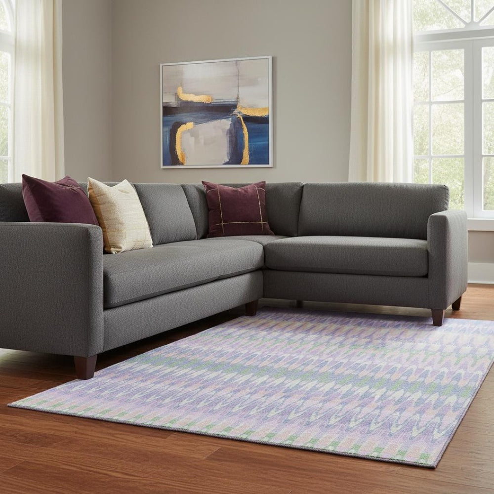 HomeRoots 9' X 12' Southwestern Area Rug in Lavender Pink & Green - Washable, UV Protected, Stain Resistant 668258
