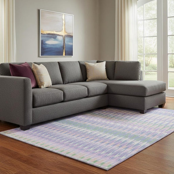 HomeRoots 10' X 14' Southwestern Area Rug in Lavender Pink & Green - Washable, UV-Protected, Durable Design! 668259